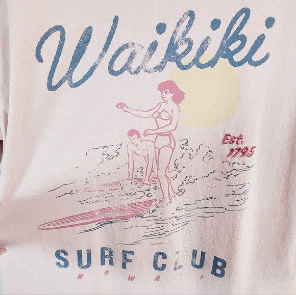 NWOT GOODIE TWO SLEEVES Vintage Wash Hawaiian Surf Graphics Pink T-Shirt Medium - Picture 3 of 5